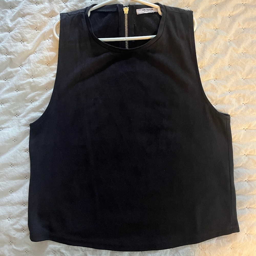 Zara faux suede zipper back top